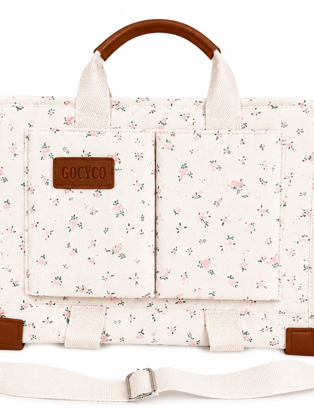 Floral Canvas Tote Bag in Cream with Pink Accents